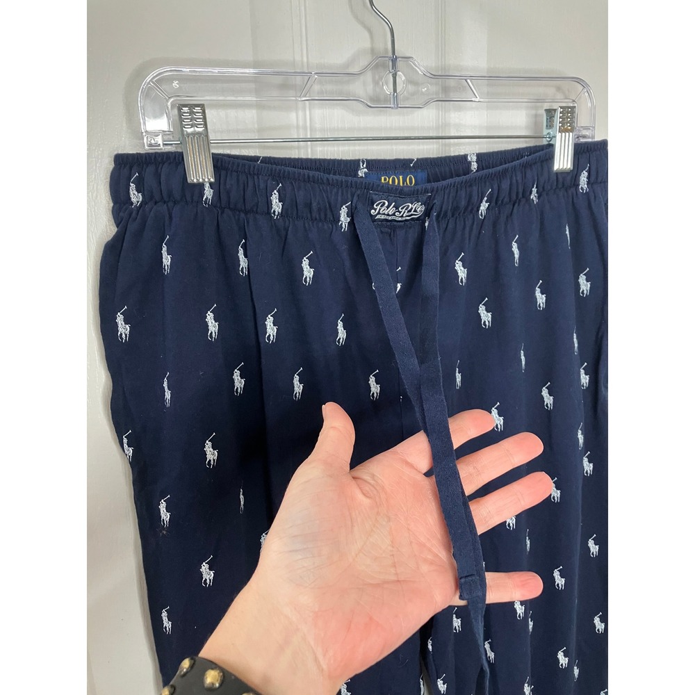 Polo Ralph Lauren Pony Print Cotton Pajama Jogger Pants Men's Navy White Large - Picture 4 of 9